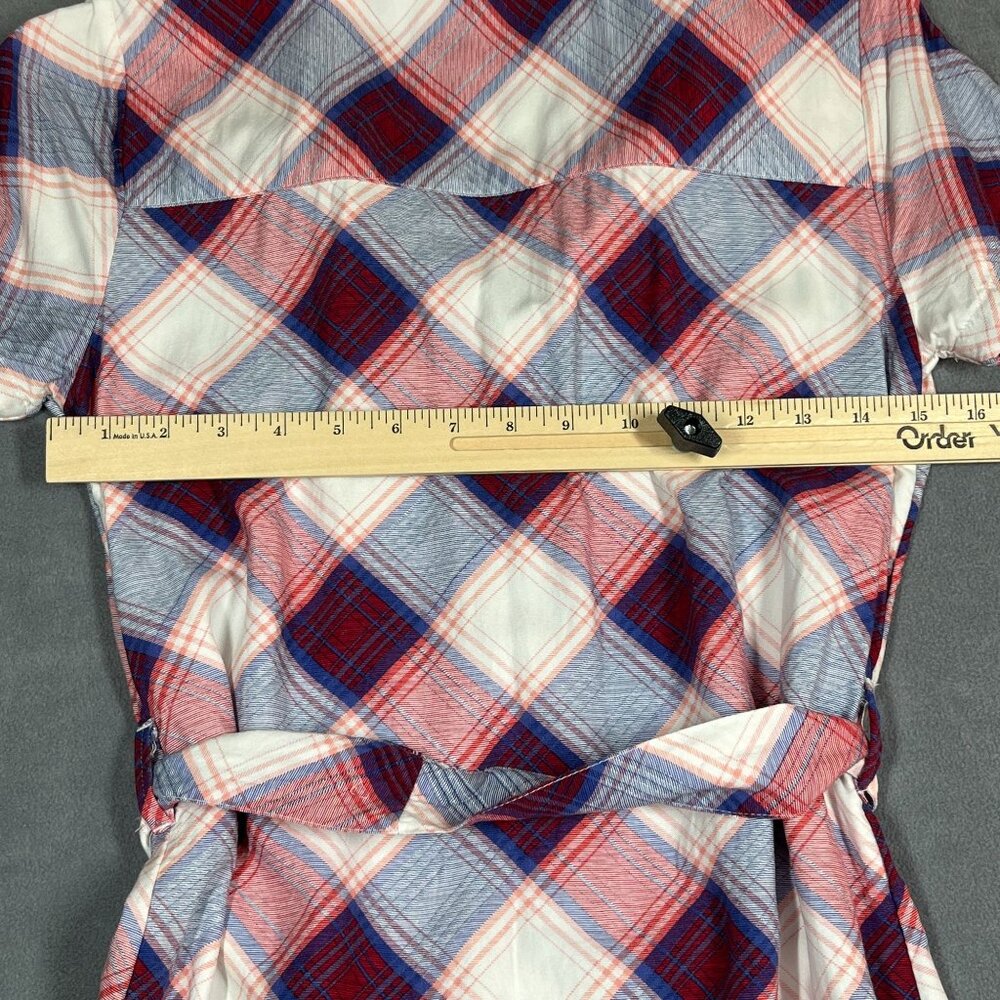 Rock & Republic Women’s Dress XS‎ Red White Blue Plaid Button Front Belted Midi - Picture 6 of 9